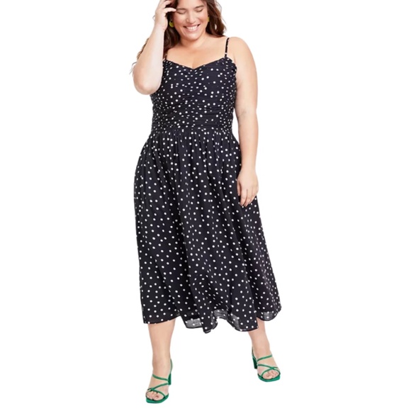 On 34th Polka-Dot Ruched Corset Midi Dress - Picture 1 of 10